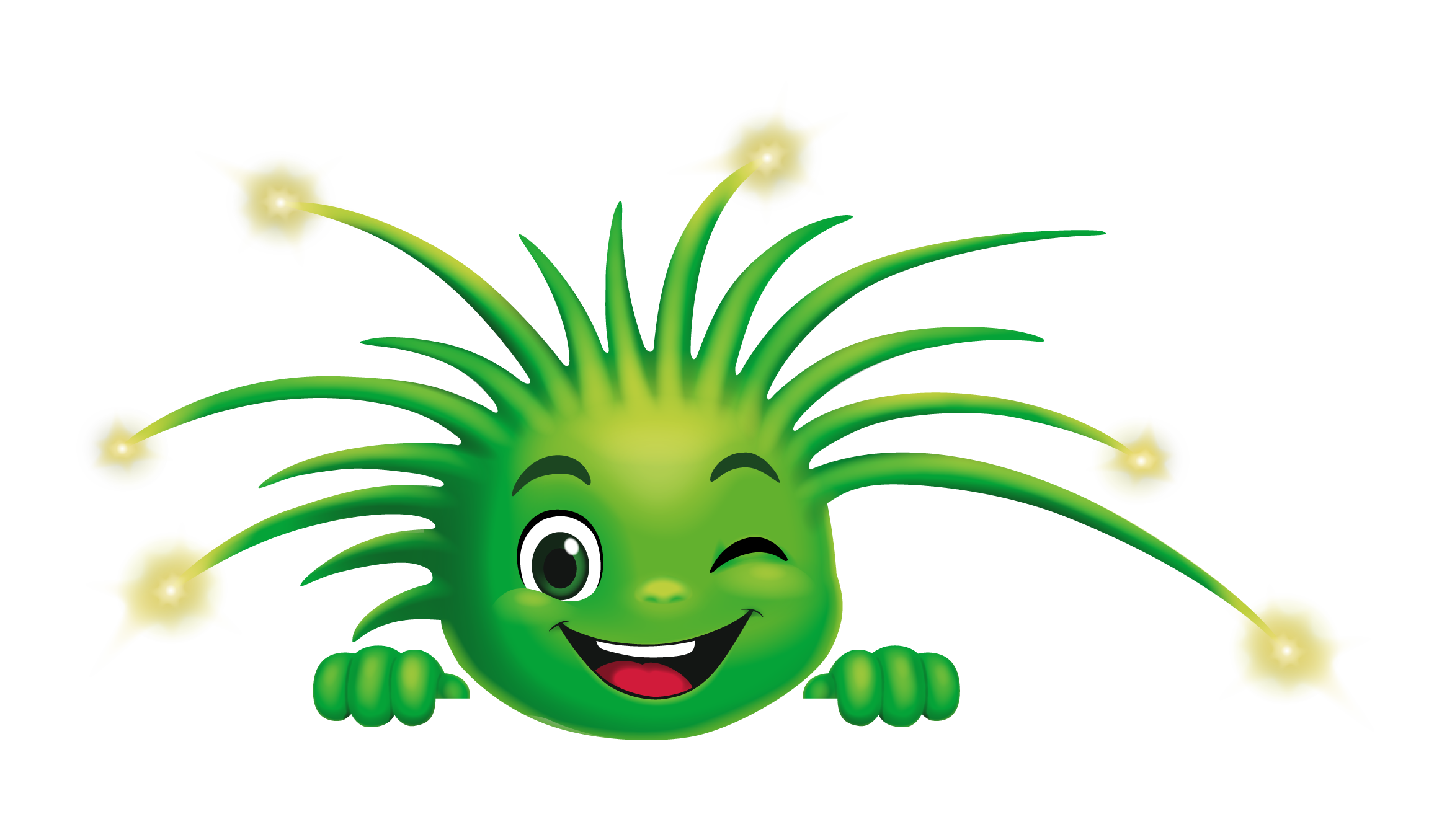 Fibi, la mascotte verde della fibra ottica, fa capolino sorridendo